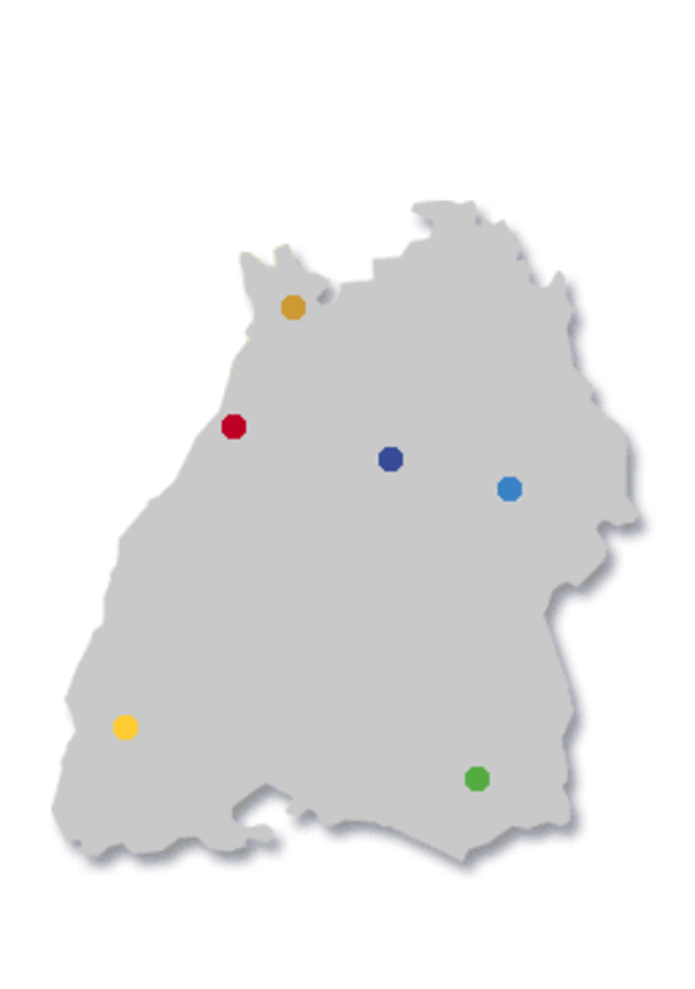 Standortkarte der verschiedenen Hochschulen in Baden Württemberg